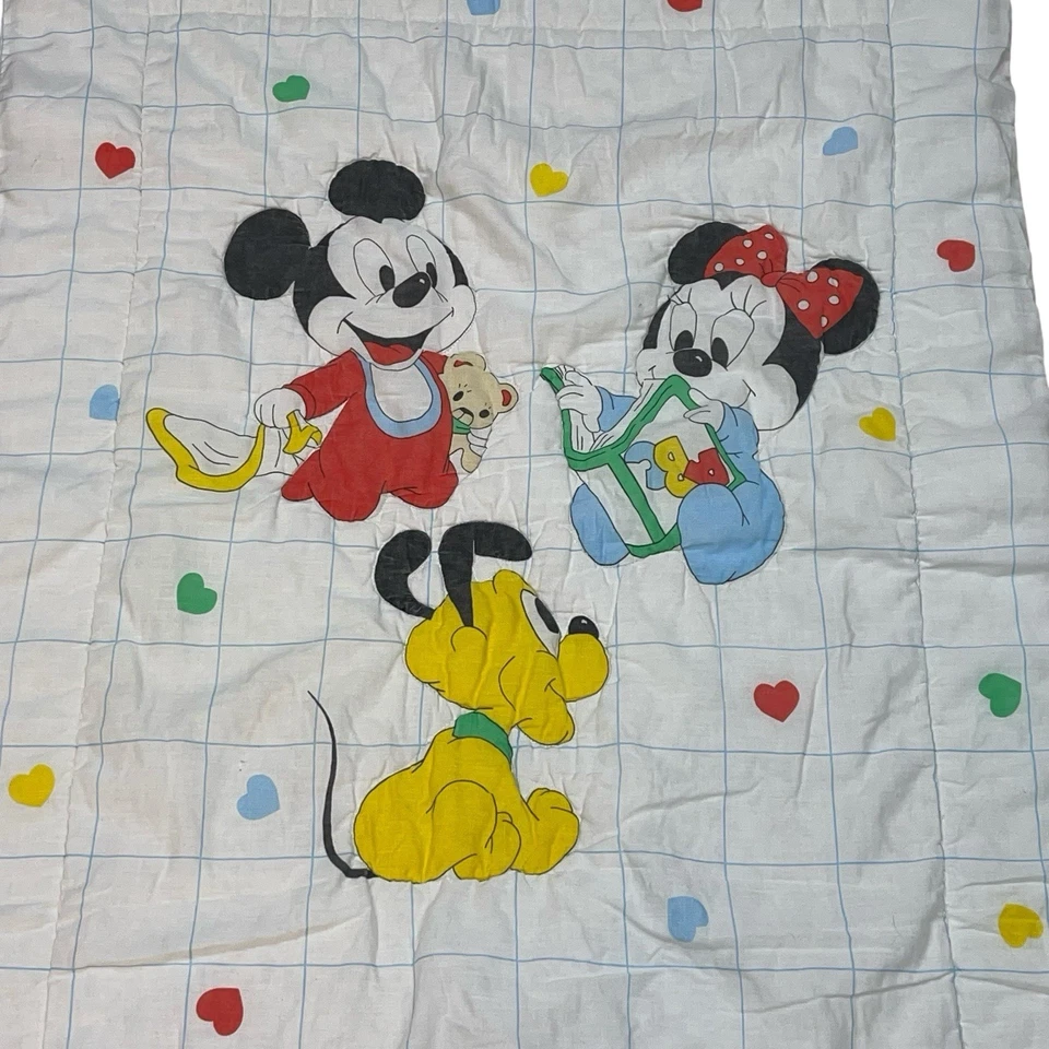 Cobertor de berço Dundee Disney Baby Mickey Mouse Minnie Pluto década de 1980 vintage 41x30” - Imagem 3 de 4