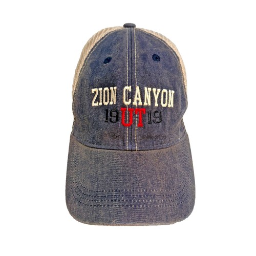 Zion Canyon Utah 1919 Truckermütze blau hellbraun Netz hinten kopfüber Einheitsgröße verstellbar