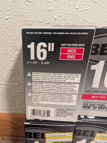 (Lot 4) BELL SPORTS 16" Universal Schrader Valve Bike Tube Bicycle 1.75"-2.25" - Picture 2 of 2