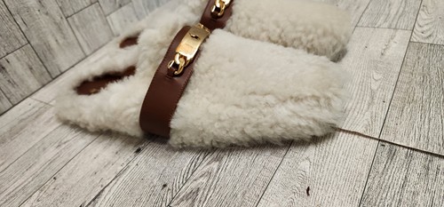 Rare Polo Ralph Lauren ID Mule women's 8.5 B cream shearling/ leather slipper - Picture 2 of 7