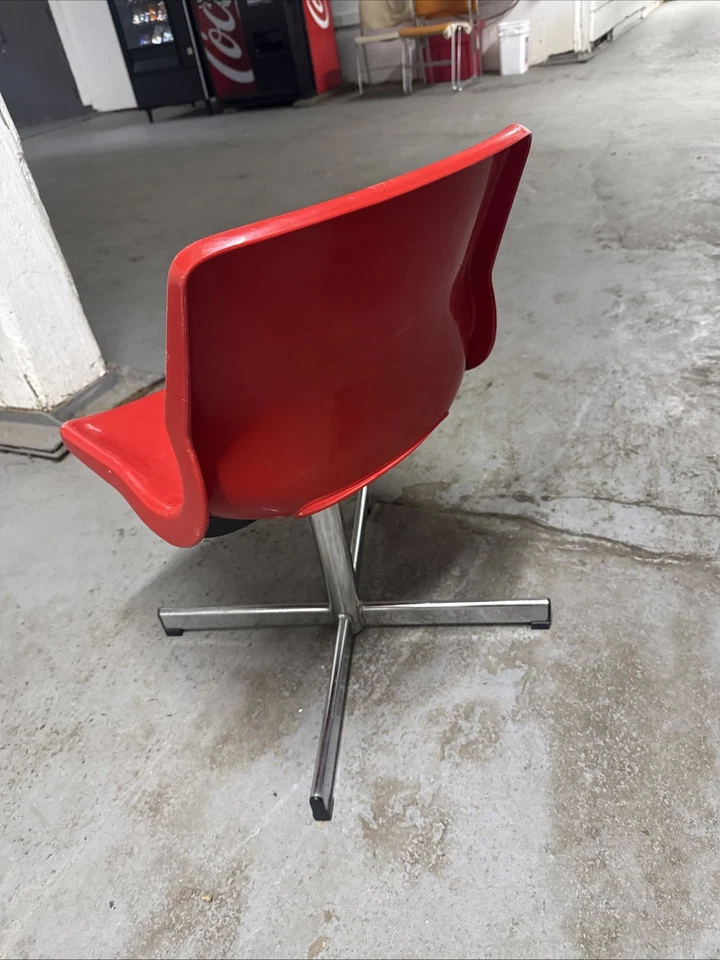 Vintage Overman Red Swivel Plastic Chrome Chair Svante Schoblom - Image 4 of 4