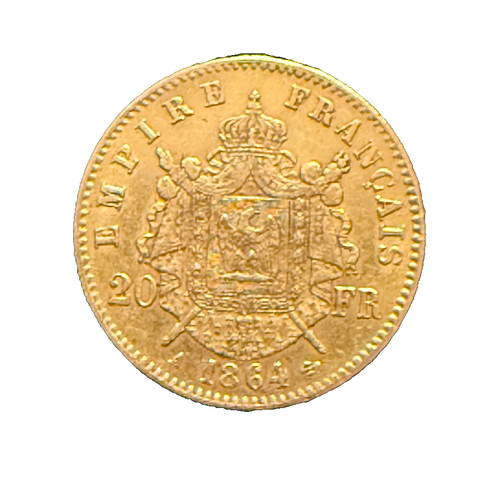 Francia 1864 A Oro 20 Francos Circulados Napoleón III - Imagen 2 de 2