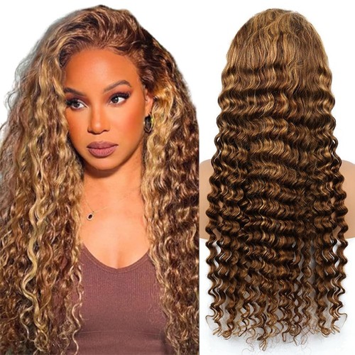 4/27 Ombre Deep wave Lace Front Wigs Human Hair, 13x4 HD Lace Ombre Curly Wig...