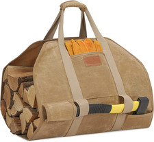 Heavy Duty Waxed Canvas Firewood Carrier - 42" Log Tote Bag w/Handles