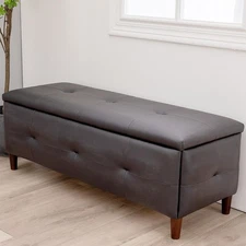 Upholstered Storage Rectangular Lift Top Ottoman and Entryway Bench Black
