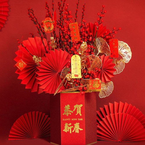 6Pcs Chinese Style Folding Fan Adornment Decorative Folding Fan Prop (Red) - Picture 3 of 12