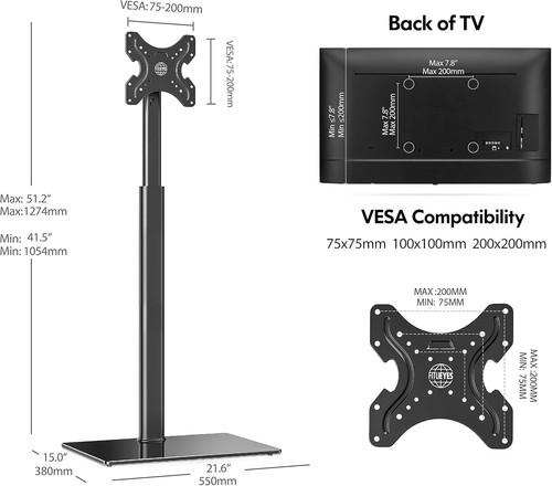 FITUEYES TV Floor Stand for 19-42 Inch TV, Universal Corner TV Stand, Tilt Swive - Picture 6 of 7