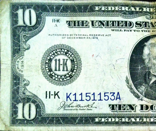 1914 Large Size $10 Federal Reserve Note Dallas Texas Fancy Ser # K1151153A - Picture 3 of 6