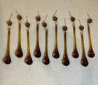 Set of 10 Amber Glass Crystal Chandelier Teardrop Raindrop Pendants w/Beads 4.5”