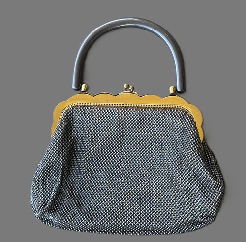 Vintage Whiting & Davis Dark Blue/Black Diamond Mesh Bag - 2915 - Picture 4 of 14
