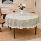 Hand Block Print Round Tablecloth, Indian Yellow & Grey Floral Print Tablecloth