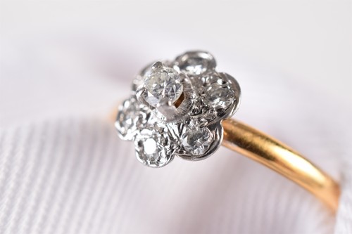 Circa 1950 Fabulous Platinum and 22K Yellow Gold Diamond Ring Size 8 London Mark - Bild 13 von 13