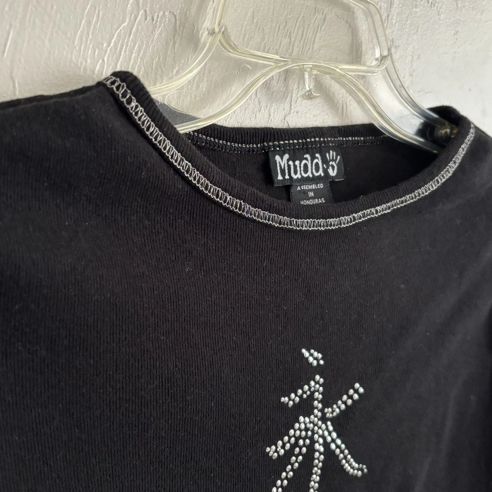 De Colección Mudd Jeans Negro Acanalado Tejido Babydoll Y2K Años 90 Top Camiseta Grunge Tachuelas Logo M Foto 3 de 4