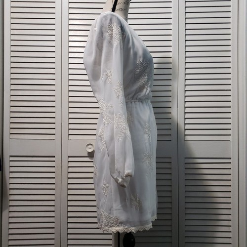 Chelsea & Violet Embroidered Boho Dress Women's Medium Ivory Chiffon Split Neck - Picture 4 of 11