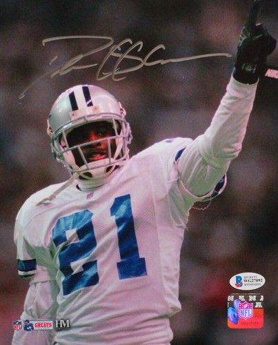 Deion Sanders Signed Dallas Cowboys 8x10 Pointing HM Photo- Beckett W *Silver - Picture 1 of 2