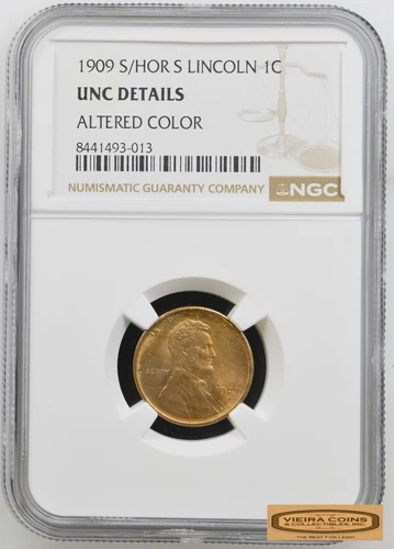 1909 S/HOR S Lincoln Wheat Cent, NGC UNC Details, Altered Color - #B58395