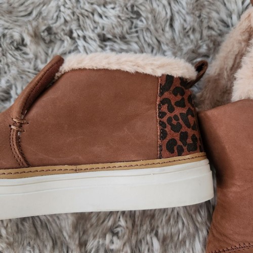 Tom's Paxton Mid-Top Slip-on Brown Leopard Suede Sneakers Faux Fur Lined Size 7 - Picture 9 of 11