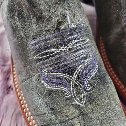 Stivali in pelle multicolore antracite bordo cinch western punta quadrata slip-on taglia 11B - Foto 21 di 21