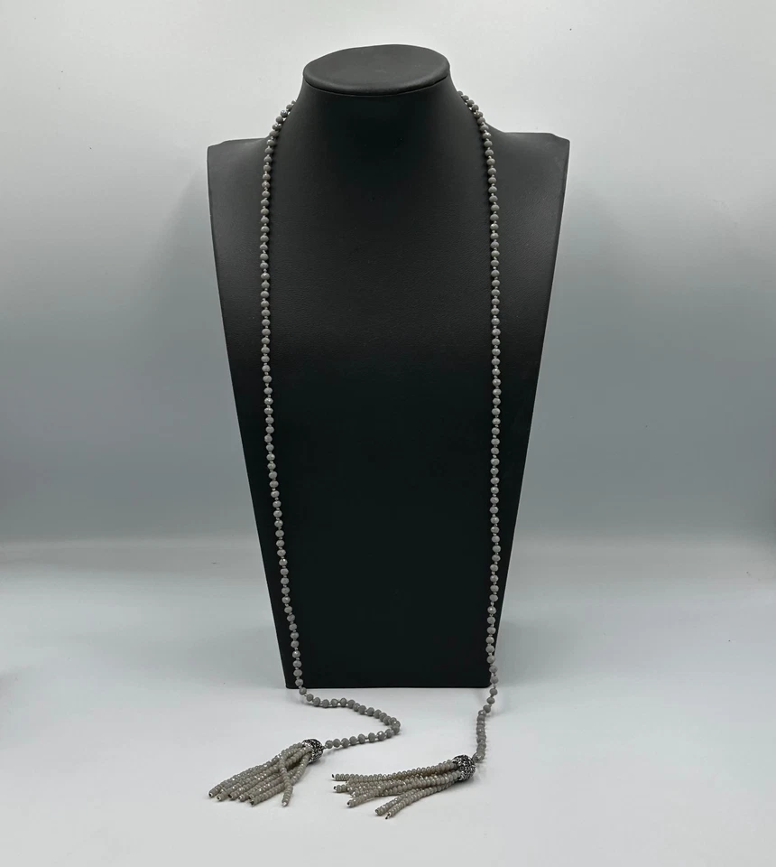 Ожерелье из серого бисера Sautoir Lariat граненые кисточки открытый флэппер 42 дюйма - Изображение 4 из 4