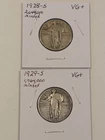 1928-S and 1929-S Standing Liberty Quarters, Both VG+, Natural & Undamaged