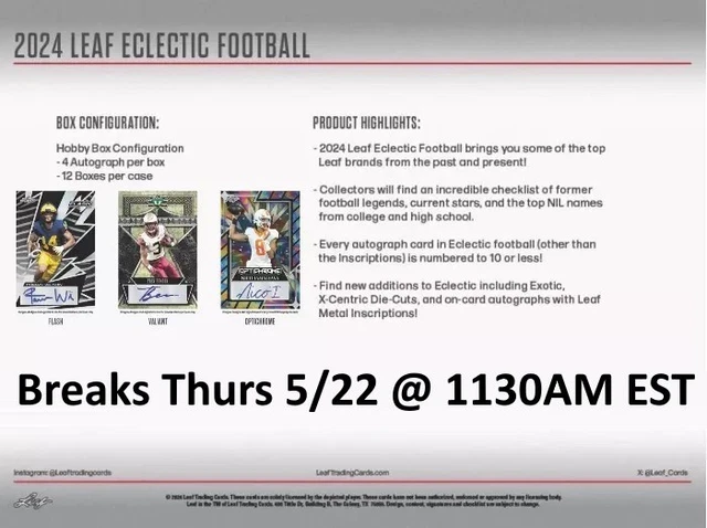 Dia Bell 2024 Leaf Eclectic Football 1x Hobby Case Break #14