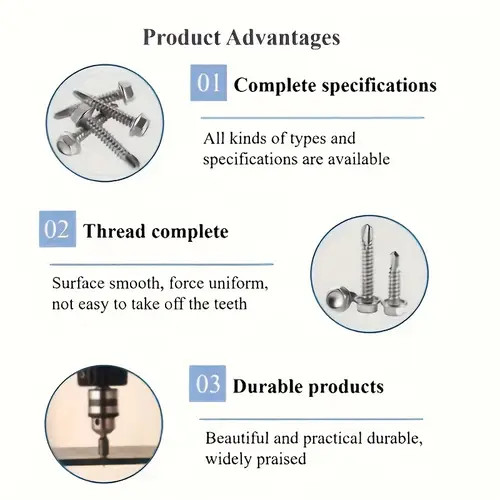 250pcs Stainless Steel #8 Hex Head Self-Tapping Tek Screw Assortment Kit - Hex W