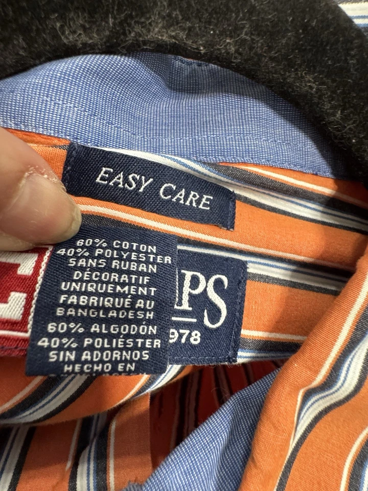 Chaps Button Down Shirt Mens XLarge Long Sleeve Easy Care Orange/Blue Striped - Image 4 of 4