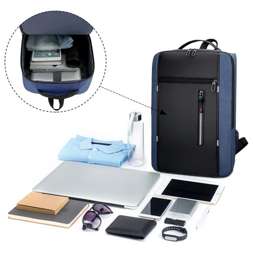 Herren Damen Laptop Rucksack Reise Business Schule Buchtasche mit USB-Anschluss Blau - Bild 7 von 8