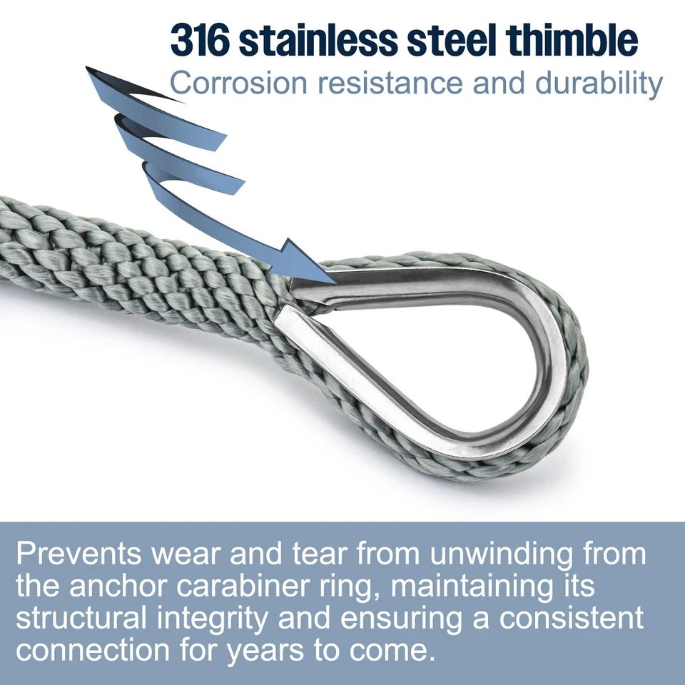 Cuerda de anclaje de barco 3/8 pulgadas 50 pies Premium trenza sólida nailon MFP cuerda de barco con S... Foto 3 de 4