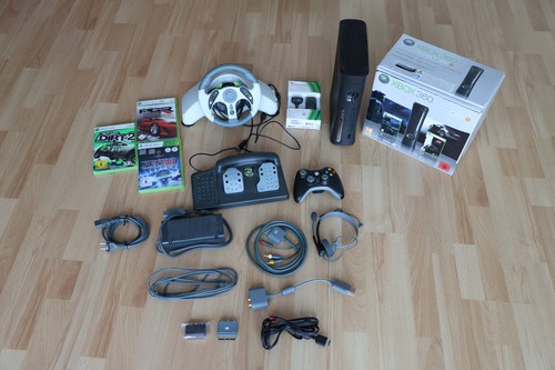Microsoft Xbox 360 Elite mit Controller, Adapter, Lenkrad und Spielen - Bild 1 von 15