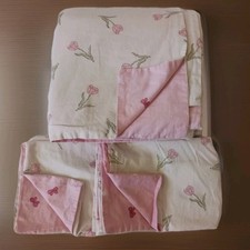 Set QUEEN DUVET Cover 2 Pillowcases WHITE PINK Tulips 100 Cotton Reversible