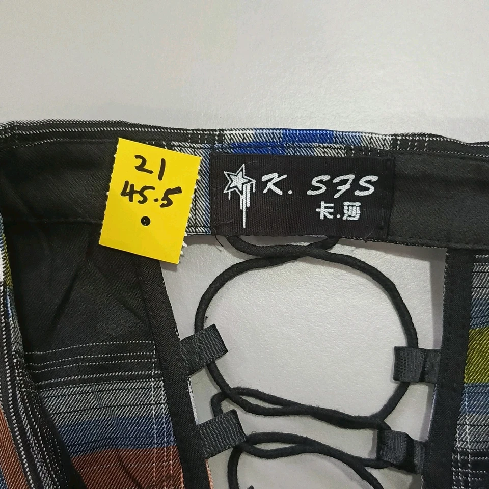 K. S7S Women's Plaid Shirt Long Dress Sleeveless Full Button-Up 21x45.5 Size L - Image 2 of 3