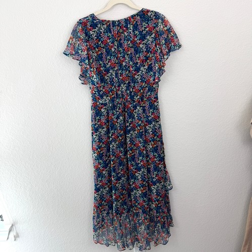 Shoshanna Womens Surplice Ruffle Midi Dress Size 6 100% Silk Floral Blue - Picture 6 of 8