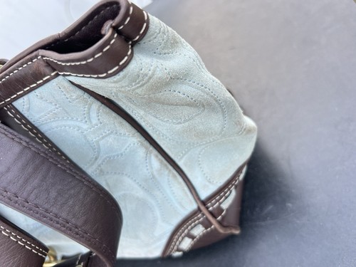 RARE Coach Soho Top Handle Suede Leather Embossed Signature C Blue Brown Handbag - Picture 2 of 24