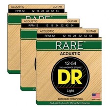 3 Sets DR Strings Rare RPM-12 Phosphor Bronze Acoustic Guitar Strings 12-54