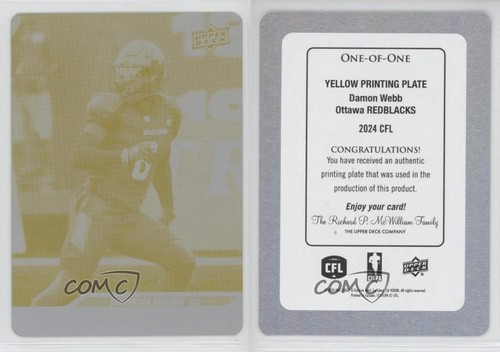 Placa de impresión CFL de cubierta superior 2024 logro amarillo 1/1 Damon Webb #25 yj7 - Imagen 3 de 3