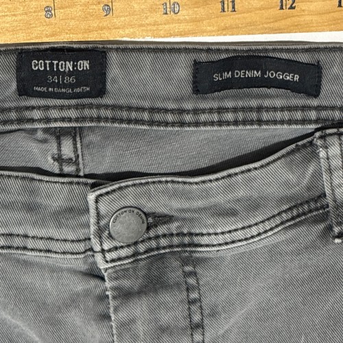 Cotton On Slim Denim Joggers Mens Gray Distressed Size 34 Heavy Weight Ripped - Picture 6 of 7
