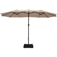 15 Ft Patio Double Sided Umbrella Outdoor Market Umbrella w/Crank Base Beige