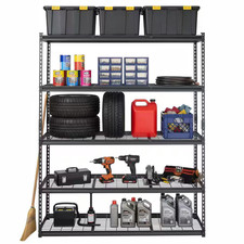5-Tiers Heavy Duty Metal Adjustable Garage Storage Shelving Unit in Black 60 In