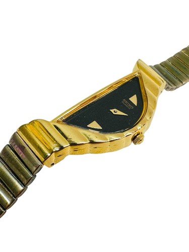 Vintage Seiko Halbmond Damen Quarz 1F20-5D59 Gold schwarzes Zifferblatt LESEN-FUNKTIONIERT-TEILE - Bild 2 von 20