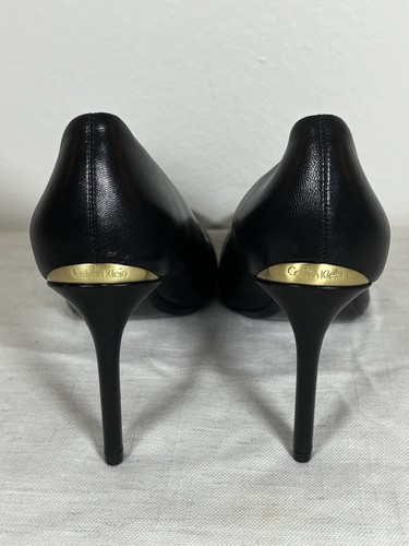 Calvin Klein Women’s Salene Black Leather Gold Stiletto Heels Sz 6.5 - Picture 4 of 8