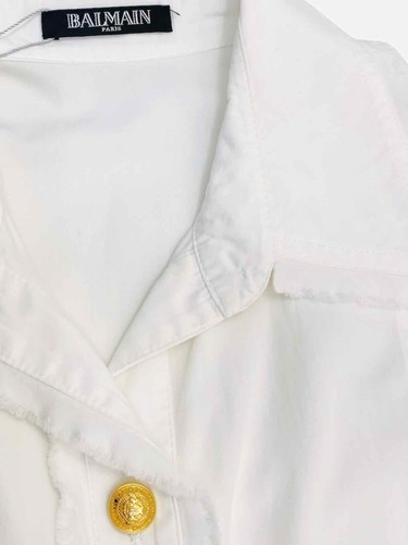 BALMAIN Cutout Sleeve White Cotton US2 Shirt - Picture 3 of 4