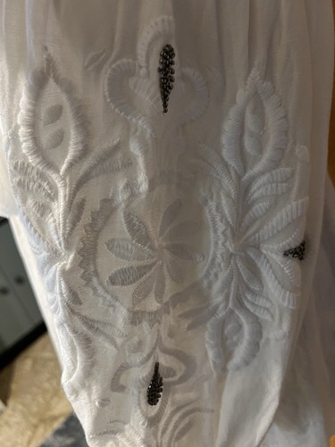 NWOT Soft Surroundings Blouse Tunic White Floral Embellished Embroidered Large - Picture 7 of 11