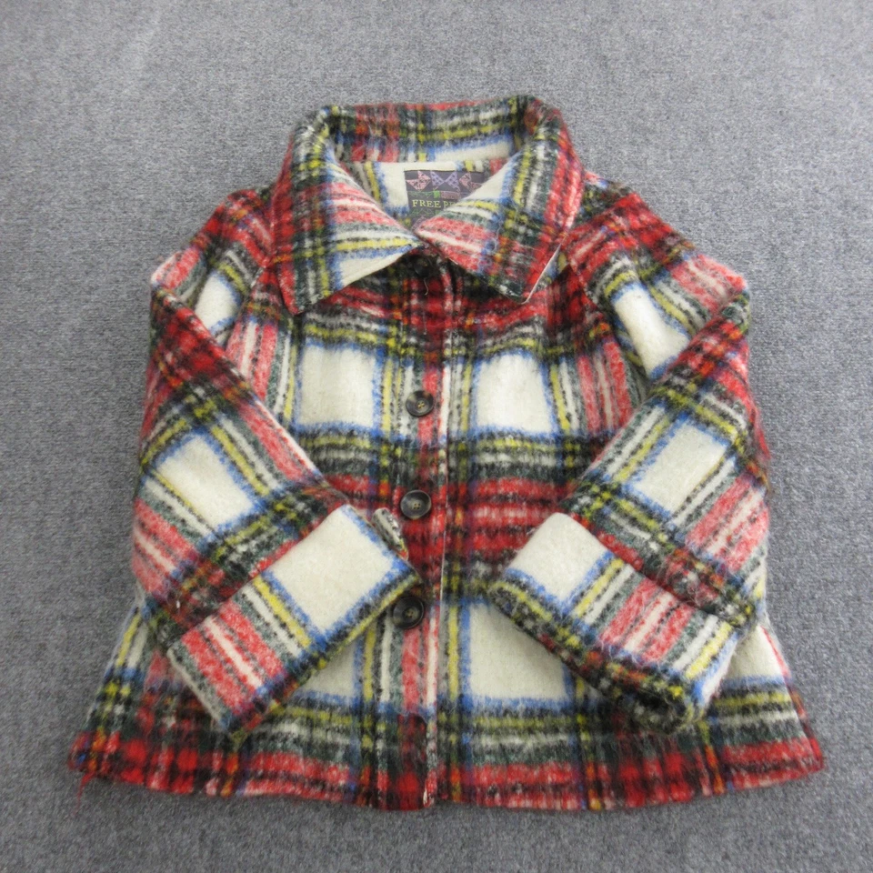 Chaqueta Free People para mujer XS roja a cuadros mezcla de lana botón delantero chaquetón abrigo Foto 2 de 4