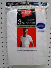 3 Men's White Cotton Hanes Tagless V-Neck Tee Shirts Medium 38-40