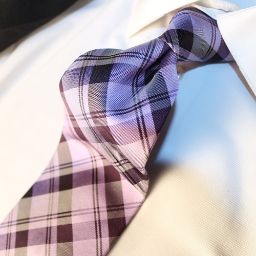 PAUL FREDRICK Lavender Purple Gray Checks Plaid Woven Silk Necktie 57"L x 3.5"W - Picture 4 of 11