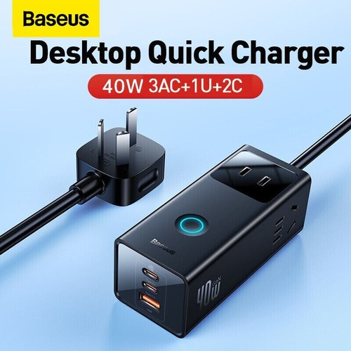 Baseus GaN 40W 65W Desktop Charger  PD Type C USB Power Strip AU Plug - Picture 1 of 17