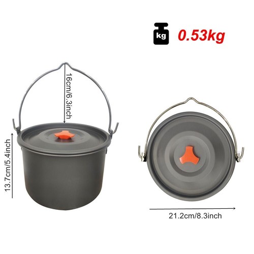 Camping Cooking Pot Alloy Rice Cook Portable Picnic Cookware Outdoor Make Soup L - Picture 12 of 48