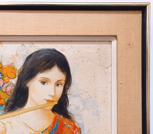 LISTED FRENCH CHARLES LANIER SIGNED ORIGINAL O/C WOMAN PLAYING FLUTE FRAMED! - Picture 5 of 8