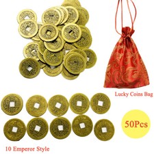 50 Feng Shui Lucky Coin Chinese Fortune 10-Emperors Ching  Dragon Brass Coins